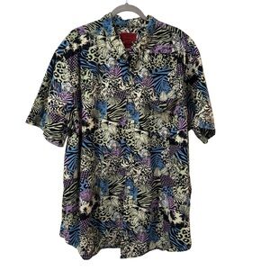 The Foundry patchwork animal print button up shirt mens 3XL big & tall resort